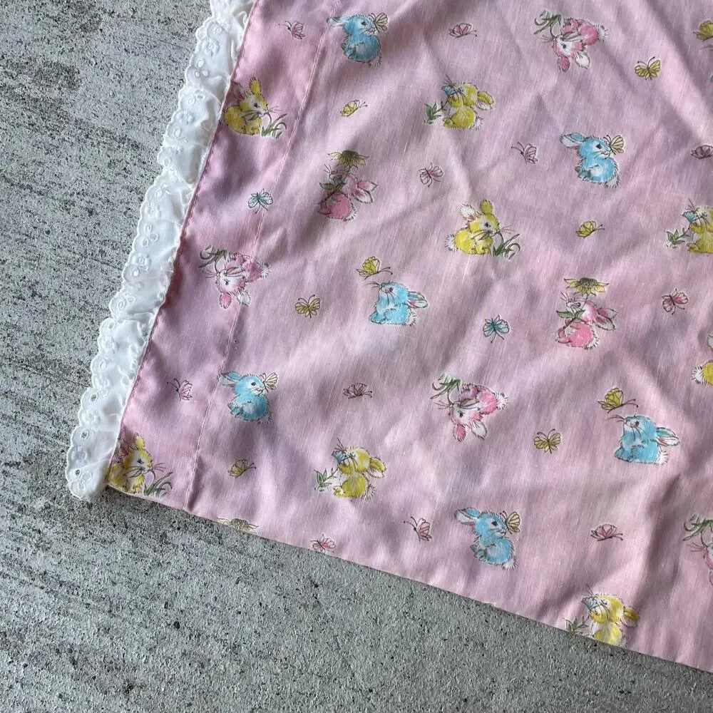 Vintage toddler bunny rabbit pillowcase pastel dainty lace girly kids